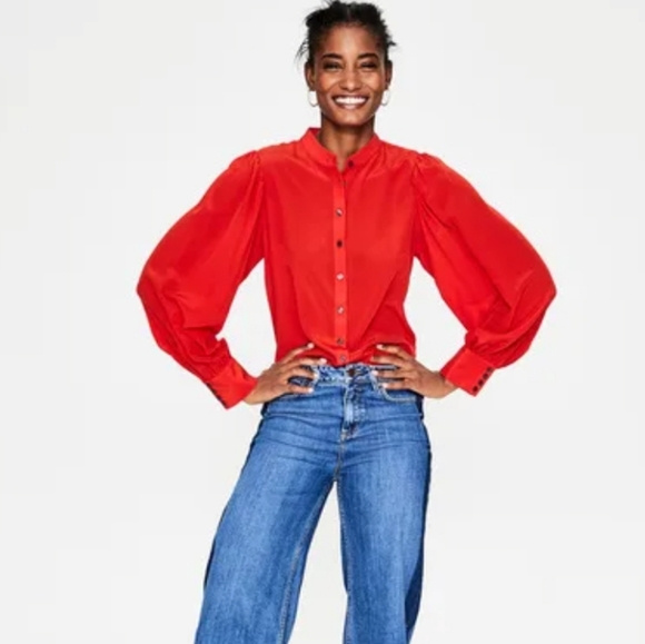 Boden Tops - Boden Blouson Sleeve Silk Shirt- Post Box Red